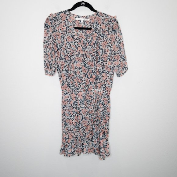 Veronica Beard Dakota Dress Gardenia Floral Print Ruched Mini Silk N14 - Picture 2 of 9